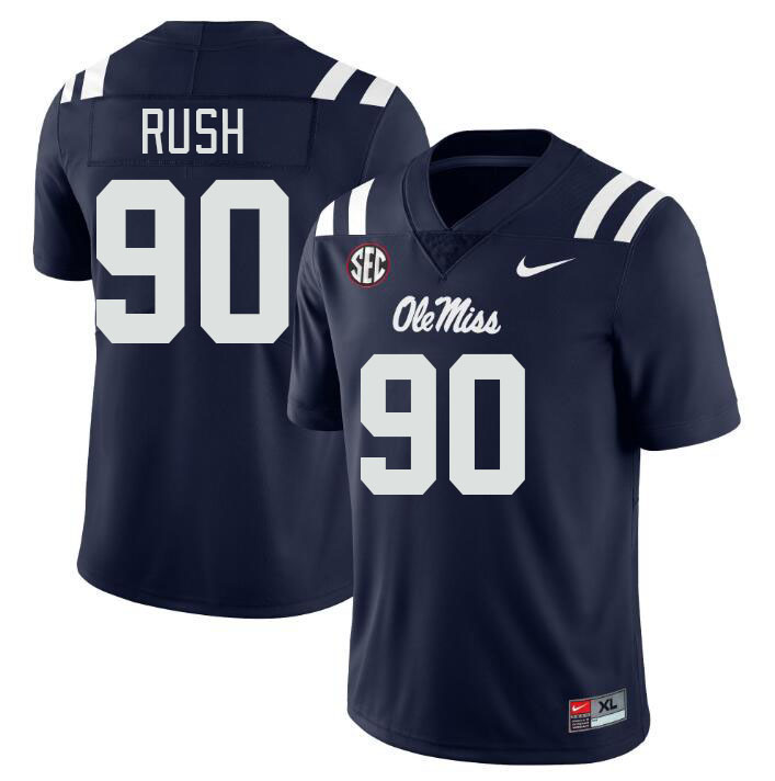 Men #90 Jeffery Rush Ole Miss Rebels College Football Jerseys Stitched-Navy